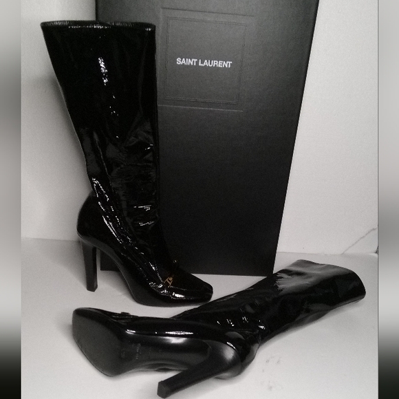 Saint Laurent Lala Patient Leather Boots - Picture 1 of 14